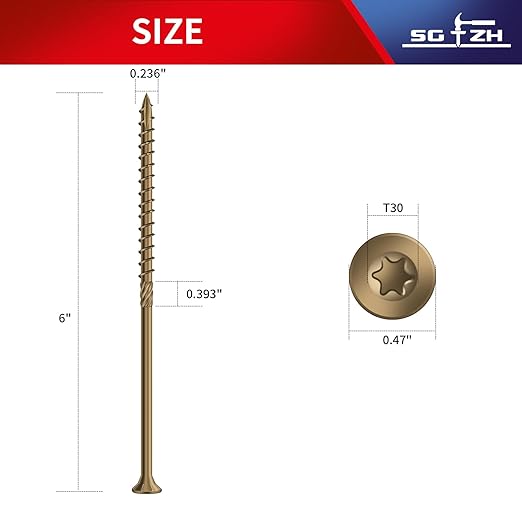 #14 x 6 Inch Deck Screws (23Pcs) 1lb. Carbon Steel, Yellow, Flat Head, Rust Resistant epoxy Coated, with T30 Star Bit