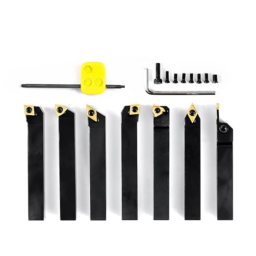 Indexable Lathe Turning Tool-5/8" Shank 7 Pieces Carbide Turning Tool Set, CNC Heavy-Duty Metal Lathe Cutting Tools for Turning Grooving Threading Cutting with Tin Coated Carbide Inserts