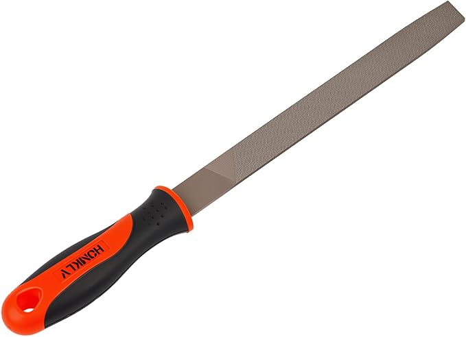 8 Inch Flat Hand File with High Carbon Hardened Steel, Ergonomic Grip, Plastic Non-Slip Handle, Ideal for Metal, Wood, Plastic & DIY Projects