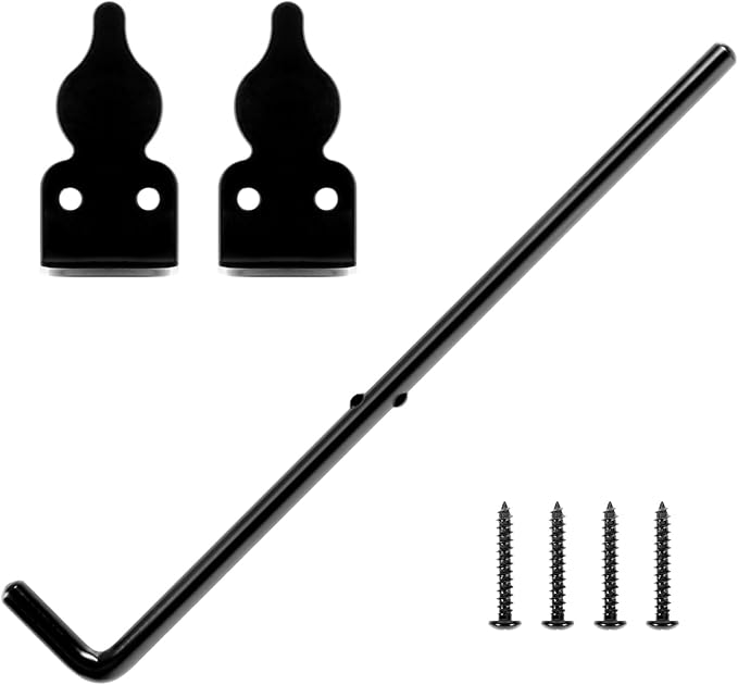 1 Pack 12" Cane Bolt Heavy Duty Drop Rod for Gate Stopper Outdoor Black Wood Fence Gate Door Kit, Exterior Interior Double Barn Bar Door Hardware Metal Holder, Foot Gate Security Latch Anchor Lock