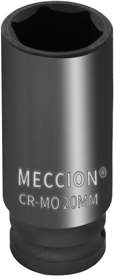 Meccion 3/8 Inch Drive Impact Socket 20mm Metric, 6 Point Cr-Mo Deep Socket, 63mm Length