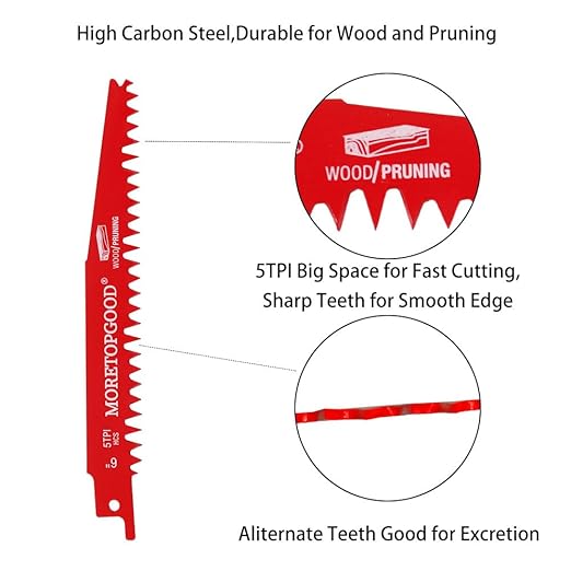 Wood Pruning Reciprocating Saw Blades, 9 Inch Saw Blades for Trees, Wood Cutting (5 Pack/5TPI)