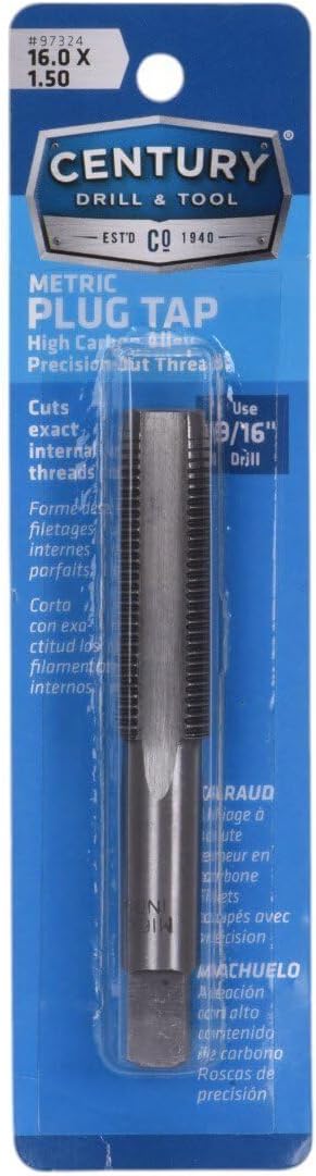 Century Drill & Tool ??97324 High Carbon Steel Metric Plug Tap ??16.0 x 1.50 ??For Home and Professional & Industrial Use