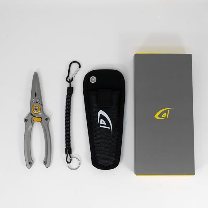 danco Aluminum 7.5??Precision Fishing Pliers with Stainless Steel Jaws, Cuts Braid with Ultra-Sharp Tungsten Carbide Center Cutter, Lockable, with Sheath, perfect for Fresh & Saltwater