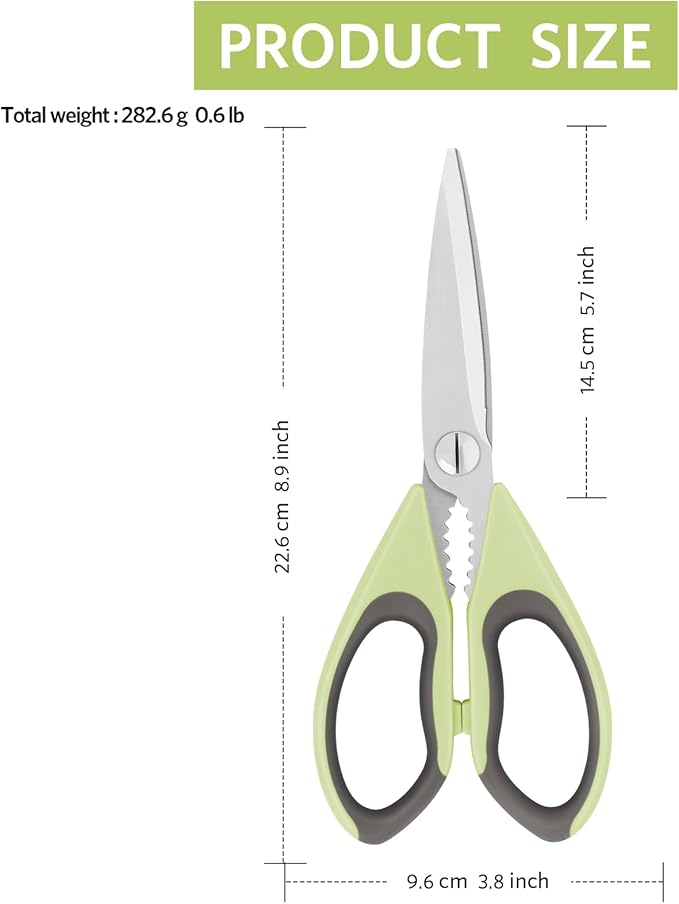 Kitchen Scissors, Sharp Knife Stainless Steel Blades, Soft Grip, Dishwasher Safe, Light Green/Sky Blue, Pack of 2