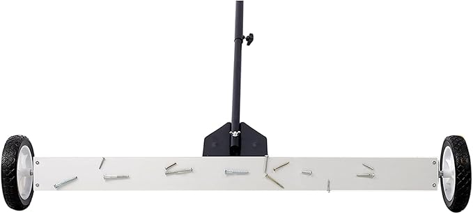 36" Rolling Magnetic Sweeper with Quick Release, Heavy Duty Push-Type Magnet for Nails, Screws, Needles Collection, 30 lb Capacity, Adjustable Telescopic Handle & 7" Wheels for Garage, Lawn, Workshop