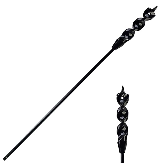 DKIBBITH Flexible Installer Drill Bit for Pulling Wires Through Walls Ceilings and Sidewalks,54-Inch Long, 1-1/4-Inch Auger with a Fish Eye Hole and Screw Point, 1/4" 3-Flat Anti-Slip Shank.