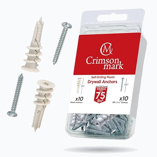 20Pcs Self Drilling Drywall Anchors and Screws kit #8 x 1-1/4?? Superb Wall Anchors for Drywall, Holds Upto 75lbs ??No Drill Hole Required with These Dry Wall Screws and Anchors