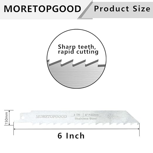 6 Inch Stainless Steel Reciprocating Saw Blades for Frozen Meat Bone Cutting,3 TPI Food Saw Blades-5 Pack