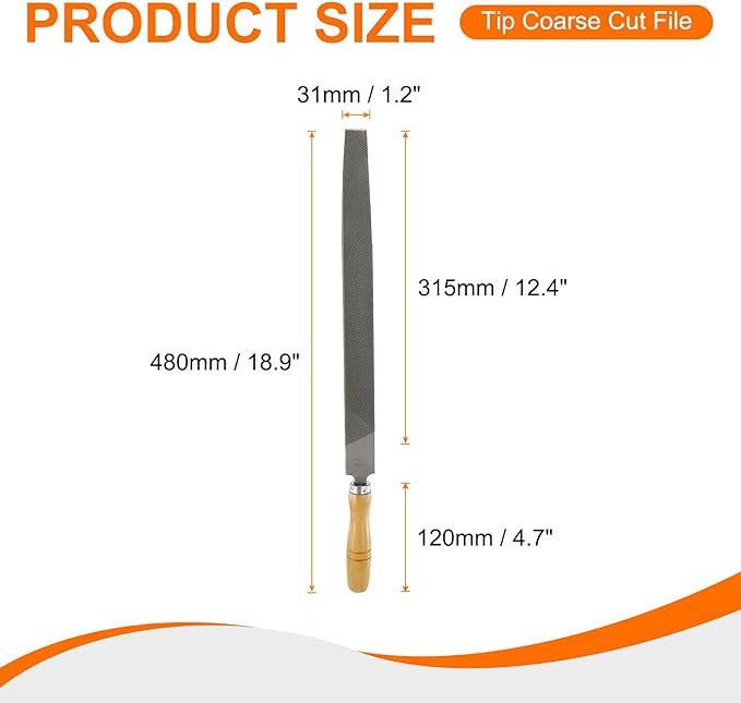 HARFINGTON Tip Coarse Cut File 14" Double Cut Teeth High Carbon Steel Hand Rasp File with Wood Handle for Metal Wood Deburring Removing