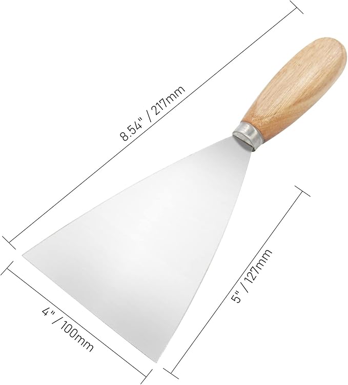 Putty Knife, 2 PCS 4 Inch Metal Scraper, wooden Handle Spackle Knives for Drywall, Decals, Wall paper, Patching, Painting, Taping, Scraping Coating