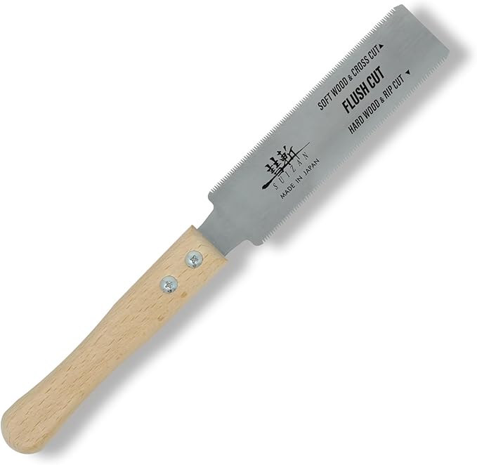 SUIZAN Flush Cut Saw 6" - Professional Japanese Pullsaw Ryoba Double Edge Handsaw Woodworking Tools