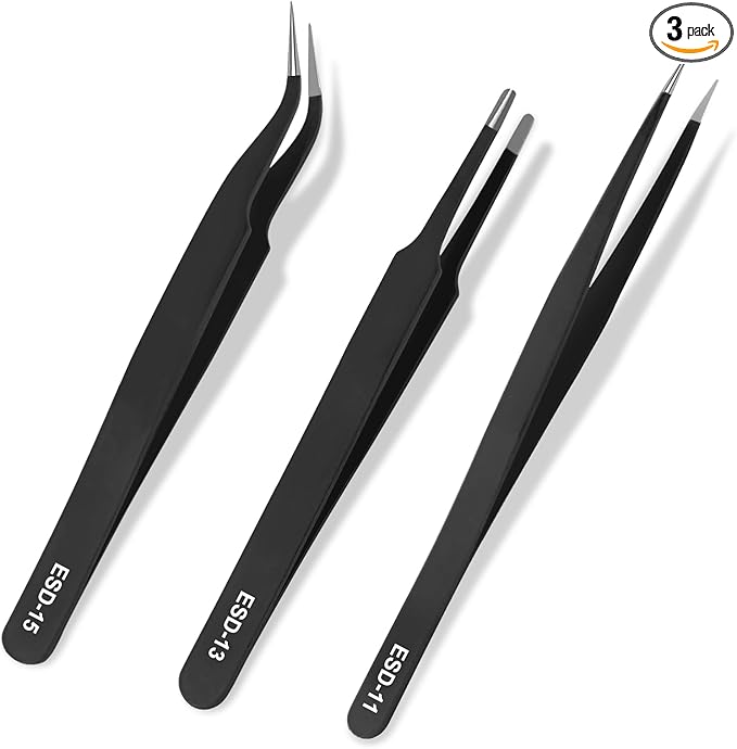 3Pcs Precision Tweezers Set,Upgraded Anti-Static Stainless Steel Tweezers, for Electronics Repair, Model Building, Soldering, Laboratory Work, Craft Essentials