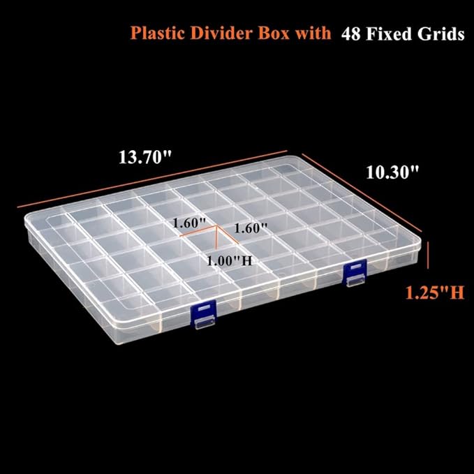 BangQiao 2 Pack Fixed 48 Grids Clear Plastic Divider Storage Box, Transparent Organizer Container Case for Bead, Button, Jewelry, Diamond, Craft, Small Parts, Sewing Kit竊똃IY Accessories
