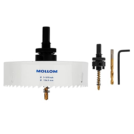 Mollom (136.5mm | 5-3/8") HSS M42 with 8% Cobalt BI-Metal Hole Saw with 2 Pilot Drill Bits & Arbor Smooth Cutting for PVC,Drywall,Wood,Plastic,Gypsum Board,Rubber