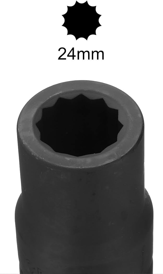 uxcell 1" Drive 24mm 12-Point Impact Socket, CR-MO Steel 80mm Length, Standard Metric Sizes