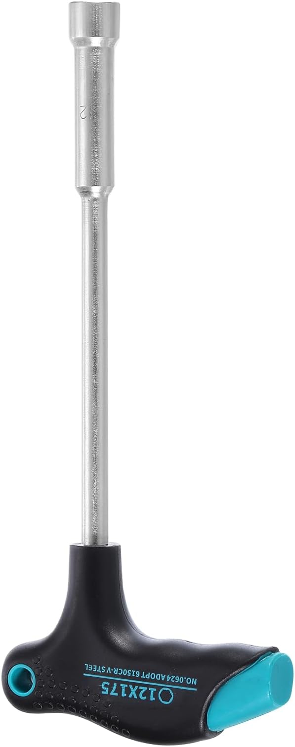 HARFINGTON T-Handle Metric Nut Driver 12mm Dia 175mm Shank 6 Point Hex Socket Screwdriver with Non-Slip Handle for Tightening and Loosening Fasteners