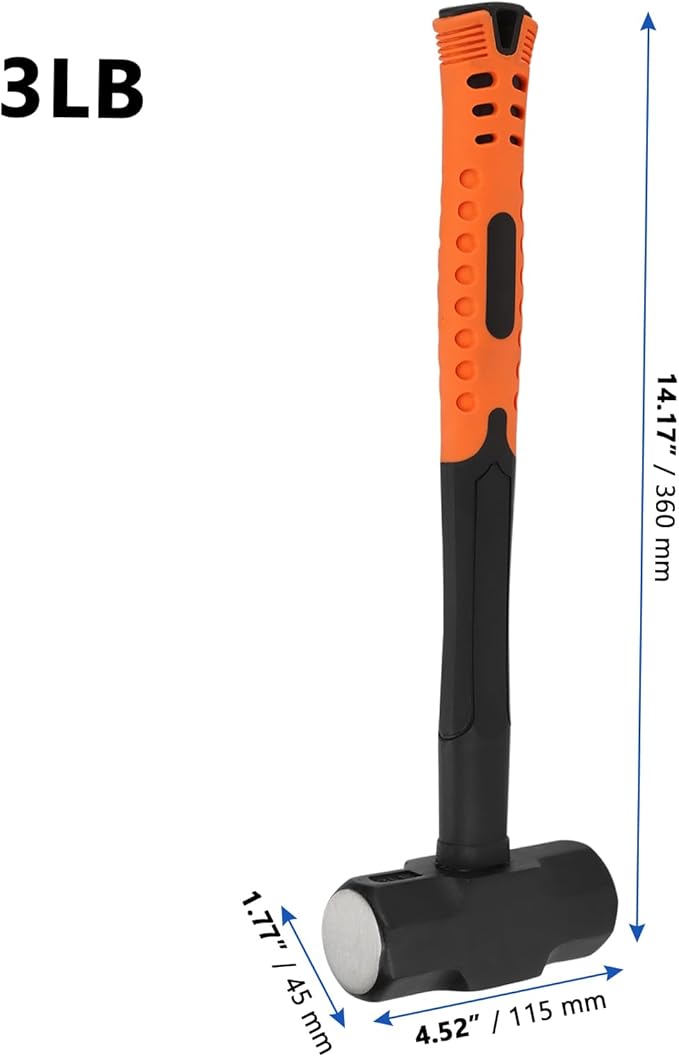 MANCHAP 2 PCS 14 Inch 3lbs Sledge Hammer with Fiberglass Handle, Drilling Crack Hammer, Club Hammer Tool for Demolition, Construction, Renovation, Orange