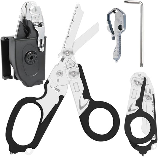 Pro 6-in-1 Foldable Trauma Shears with Strap Cutter, Stainless Steel Medical Scissors for Nurses, Raptor Trauma Shears Holster with Glass Breaker, Surgical EMT Scissors for Nursing Students & Doctors