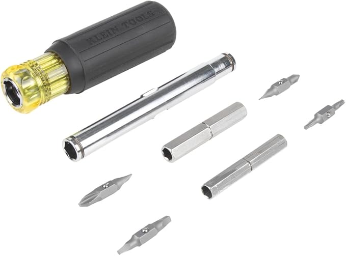Klein Tools 32500MAG Magnetic Multi-Bit Screwdriver/Nut Driver, 11-in-1 Multi Tool with 8 Bits, 3 Nut Driver Sizes, Cushion Grip Handle