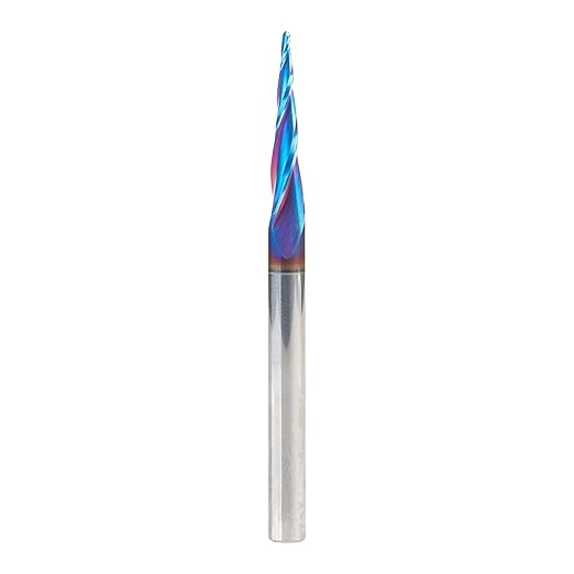Amana Tool 48420-K-M CNC Spektra Extreme Tool Life Coated SC 2D and 3D Carving 5.0 Deg Tapered Angle Ball Nose x 1.5mm D x 0.75mm R x 26mm CH x 6mm SHK x 76mm Long x 3 Flute Router Bit