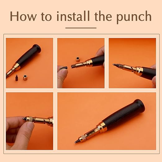 Adjustable Screw Hole Punch Automatic Hole Punch Tool with Black Wooden Handle Bookbinding Tool Leather Hole Punch with 6 Tips Size 1.5mm/2mm/2.5mm/3mm/3.5mm/4mm