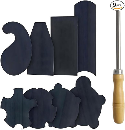 HERMIT TOOLS Pack of 9 Multi-Shape Cabinet Scraper for Woodworking (9, 1 Burnisher+2Rectangle+1Curved+1Gooseneck+2Concave+2Convex)