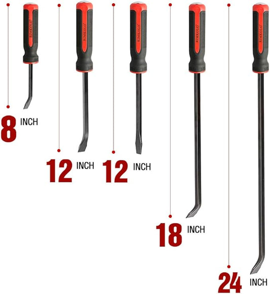 Pry Bar Set, 5-Piece Heavy Duty Pry Bars with Thicker Strike Caps, Mechanic Hand Tools for Automotive, Demolition, Nail Puller, Crowbar