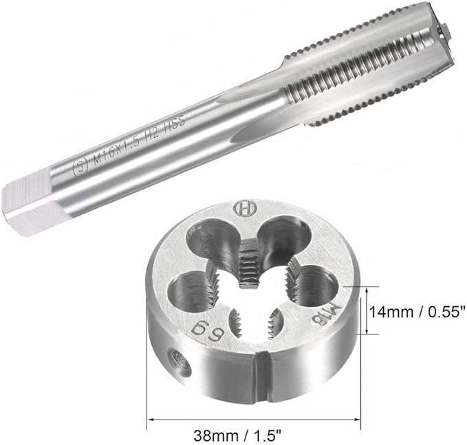 Mactoom 16mm x 1.5 HSS Metric Tap and Die Set Right Hand Thread,Tapping DIY Tool 3pcs (M16 x 1.5mm)