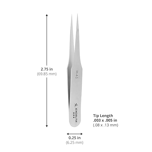 Excelta Mini Precision Tweezers, Straight Tapered Ultra Fine Point, Ideal for Handling Extremely Fine Parts, 3" Length, Professional