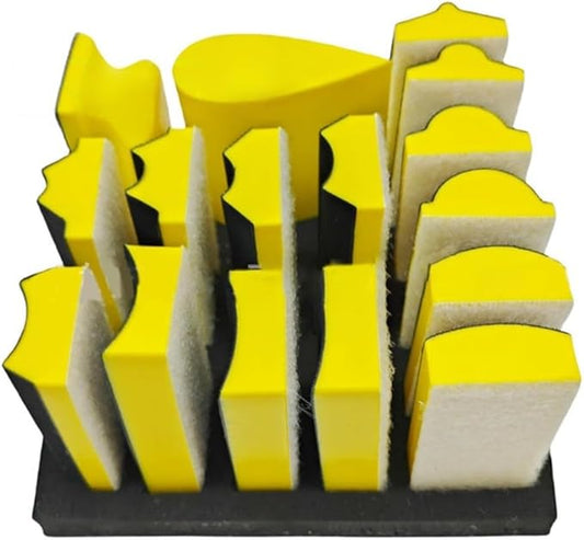 Complete Set of 16 Hand Sanding Blocks with 40 Aluminum Oxide Sandpaper Sheets, Designed for Wet and Dry Sanding on Various Surfaces Including Wood and Metal