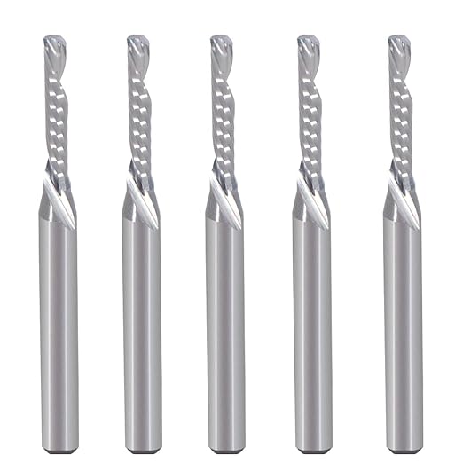 1/8 Inch Down Cut Bits Single Flute (O Flute) Spiral End Mill CNC Router Bits,with (0.078") 2mm Cutting Dia竊?1/2") 12mm Cutting Length for Acrylic PVC MDF Wood Pack of 5