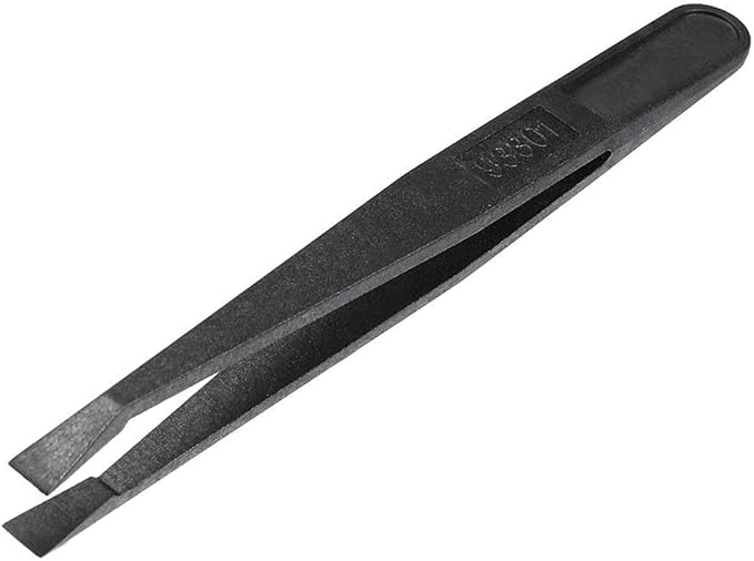 Black Plastic Slant Flat Tip Anti-static Tweezers 4.7 Inch Length 5pcs
