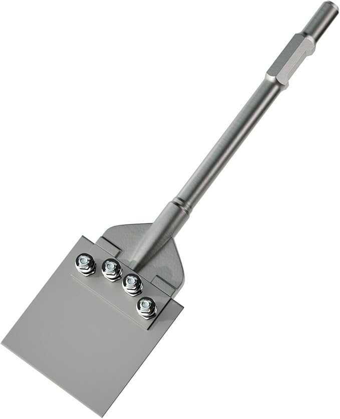 65A Shank 6 Inch Wide Floor Scraper Chisel Bit - 24" Long Alloy Steel Jack Hammer Drill Bit Blade Scraper, Spring-loaded Bolt Reinforcement, Removal Tools for Tile Thinset Hardwood Adhesive