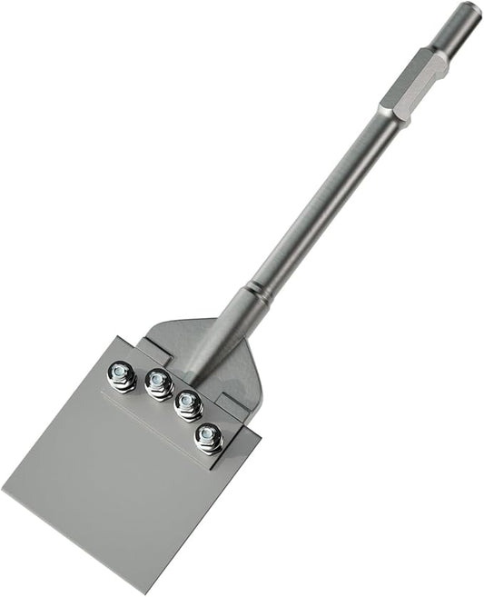 65A Shank 6 Inch Wide Floor Scraper Chisel Bit - 24" Long Alloy Steel Jack Hammer Drill Bit Blade Scraper, Spring-loaded Bolt Reinforcement, Removal Tools for Tile Thinset Hardwood Adhesive