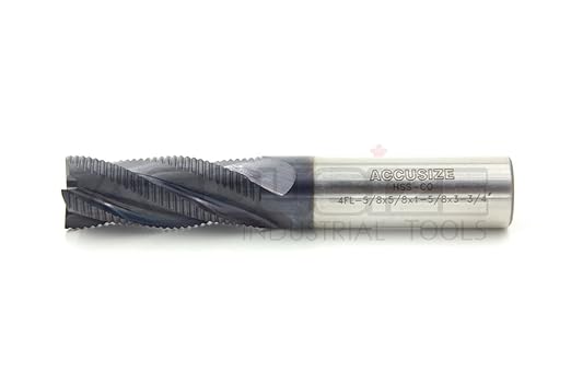 Accusize Industrial Tools 5/8'' Fine Tooth M42 8% Cobalt Tialn Roughing End Mill, 5/8'' Shk Dia, 1-5/8'' Flute Length, 3-3/4'' Oal, 4 Flute, 1104-0058
