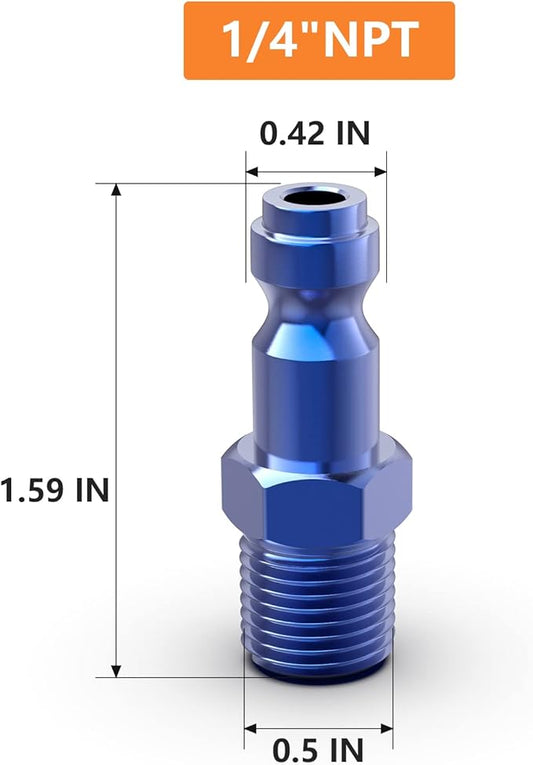 GASHER 20PCS Aluminum 1/4-Inch NPT Male Blue Industrial Air Plug, Pneumatic Plugs (T-Style)