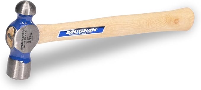 VAUGHAN Ball Pein Hammer, 16 oz, Hickory handle, American high carbon steel, TC016, VN15530