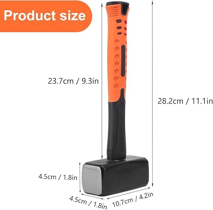 2 Packs 3.3lb Sledgehammer with 9 Inch long Fiberglass Handle, Sledge Hammer, No-Slip Rubber Grip, and Forged Steel Construction,(3.3-Pound Sledge), by GENHAKON