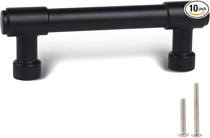 khtumeware Matte Black Cabinet Pulls - Center to Center 3" (Approx. 76MM) - Pack of 10 - Kitchen Handles for Cabinets Cupboard Handles Drawer Pulls