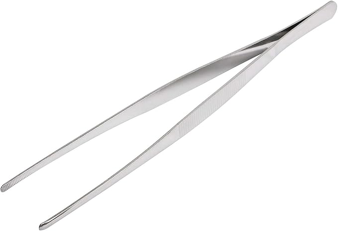 Aoje-Link Stainless Steel Straight Blunt Tweezers, horizontal serrated tips, used for repairs, barbecues, auxiliary tools, silver, 4pcs