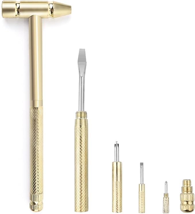 YOUMI 6 in 1 Mini Multifunction Anti-Corrosion and Anti-Rust Copper Hammer & Screwdriver Hand Tools for Repair Uav, Mobile Phones, Laptops, Watches(Yellow)