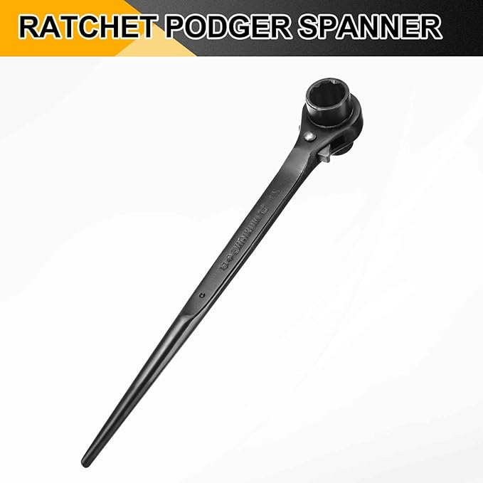 HARFINGTON Scaffolding Podger Ratchet Wrench 19mm x 21mm CR-V 12 Point Double Ended Socket Ratcheting Podger Scaffold Spud Spanner Tool for Auto Repair Mechanical Maintenance, Black
