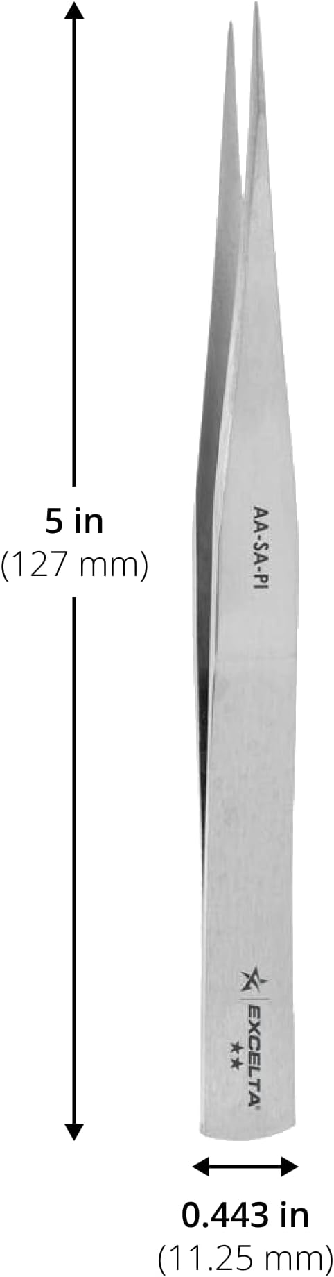 Excelta Straight Medium Point Tweezers, Anti-Magnetic Stainless Steel, Ideal for General Purpose Use, 5??Length, Intermediate