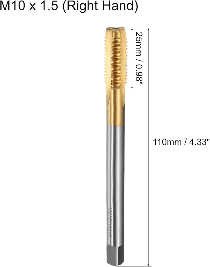 uxcell Metric Thread Tap M10 x 1.5 H2 110mm Straight Flute Screw Thread Milling Machine Taps Threading Tapping Repair Tool
