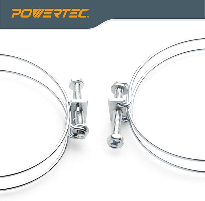 POWERTEC 70217-P2 5 Inch Double Wire Hose Clamp with bolt, Adjustable Hose Clamps for Dust Collection Hose, Dust Collection System Accessories, Dryer Vent Hose & HVAC Air Hose, 10 pk (Color May Vary)