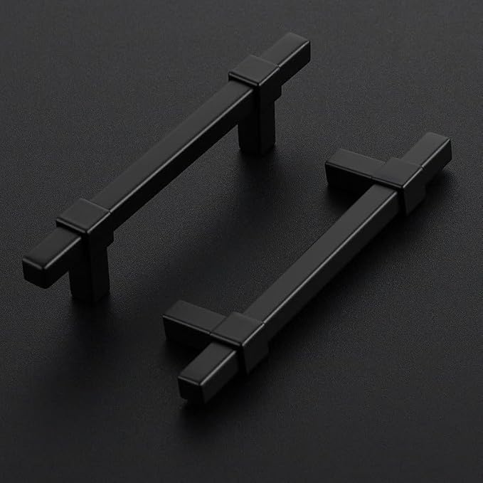 3 Pack Black Cabinet Handles - 3-3/4" Hole Center Cabinet Pulls Matte Black Drawer Pulls Cabinet Hardware Kitchen Handles for Cabinets