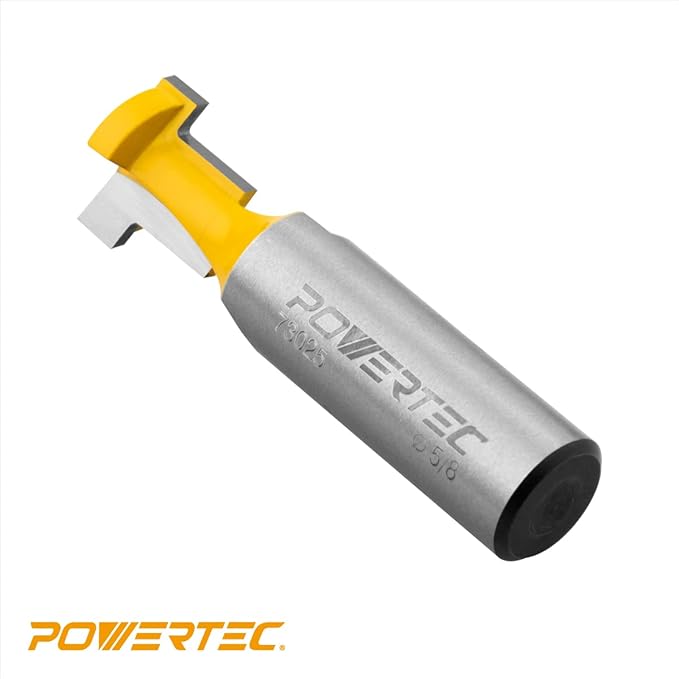 POWERTEC T Track Router Bit, Tungsten Carbide Tipped Router Bit, 1/2" Shank, 5/8" Dia., Slatwall, T Slot for Picture Frames, Compatible with 1/4" & 5/16" T Track Bolts (73025)