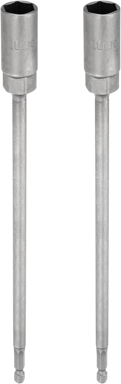 HARFINGTON 2pcs Nut Driver Drill Bit 15mm Metric Socket 1/4" Hex Shank 10" (250mm) Extra Long Magnetic 6-Point Sockets Quick Change 40Cr Steel Bolt Setters for Power Drill Drivers