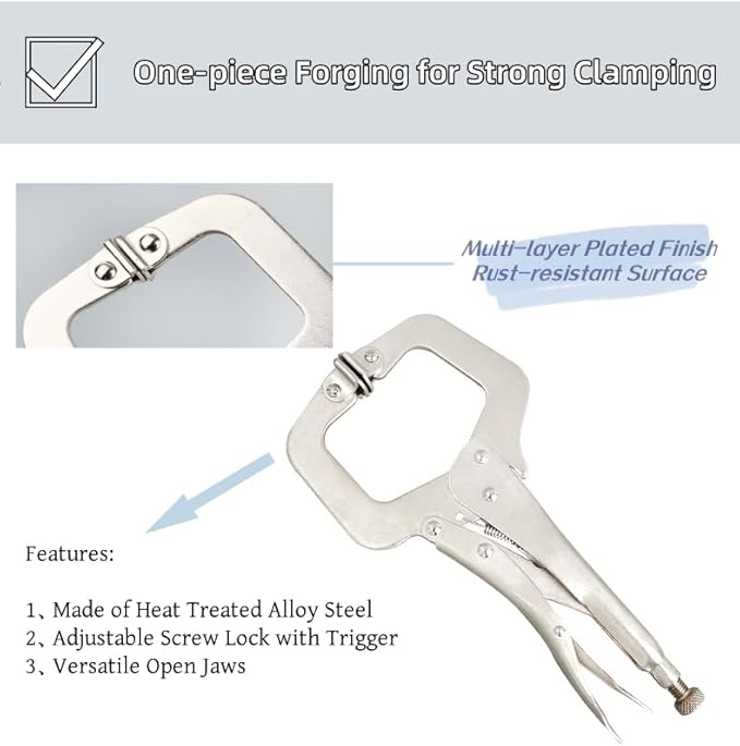 6 Inch C Clamp Locking, 6Pcs Heavy Duty Welding Clamps Pliers Set Vise Grip Clamps with Swivel Pad for Electrician Maintenance, Wood Working, Welding and Craftsmen Home Workshop